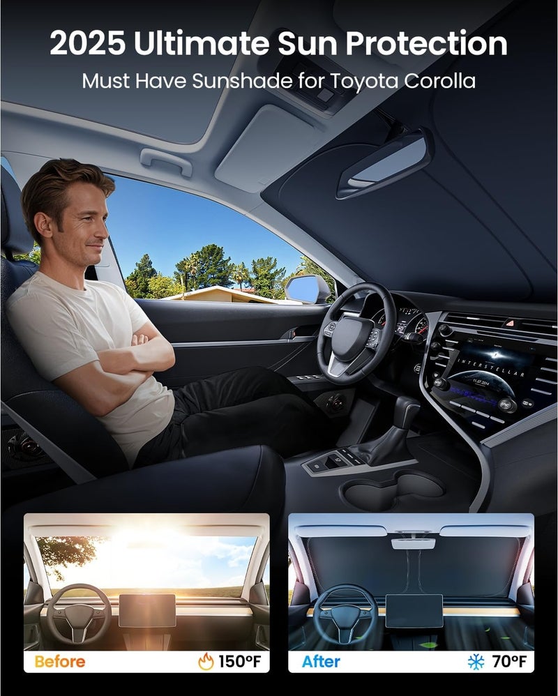 REEVAA 2025 Upgraded Windshield Sun Shade for Toyota Corolla 2019-2025 [Tailored Fit, 99% Sun Protection] Protect Interior & Keep Cool, Foldable Sunshade Car Accessories with Storage Bag - Image 2
